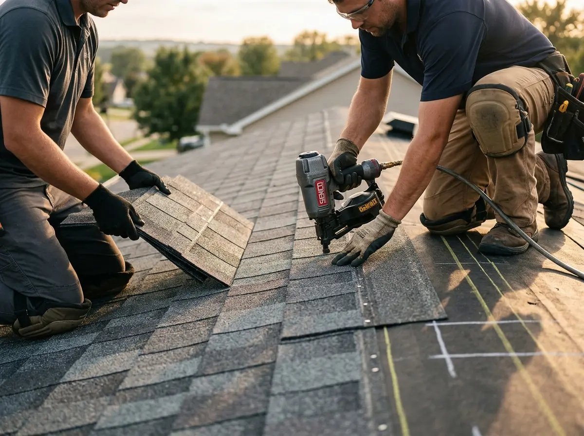 Professional roofer working on a residential roof in Ocoee